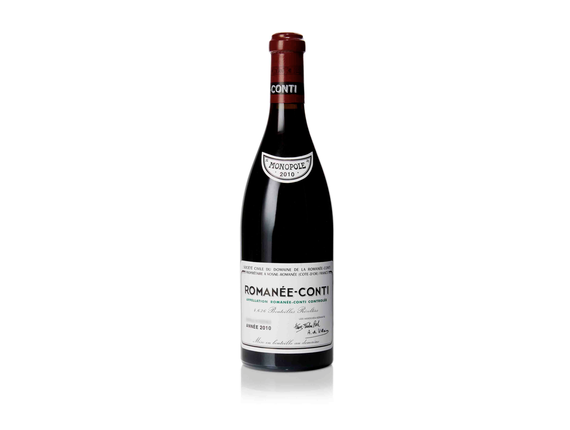 A bottle of 2010 Romanée-Conti red wine